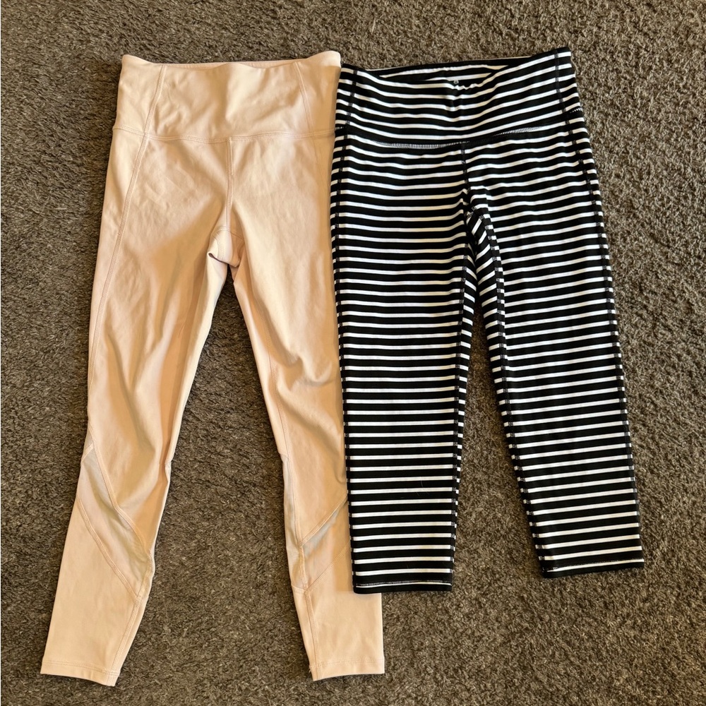 ATHLETA Leggings Bundle Women’s Sz XS/Small Black White Striped Pink Yoga